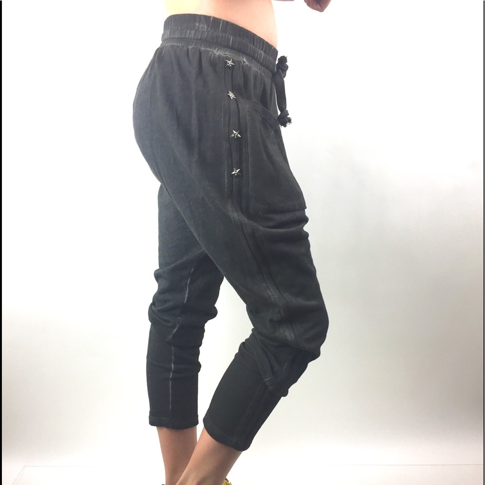 Pol M Pants Cotton Fleece Harem Grey Elastic Waist - Picture 2 of 8